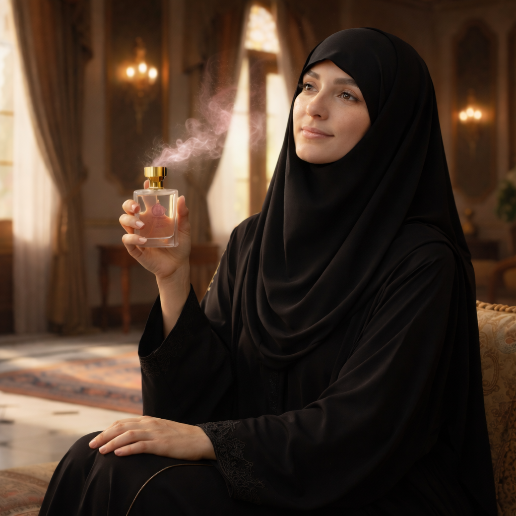 Femme Elegante Avec Parfum Rose